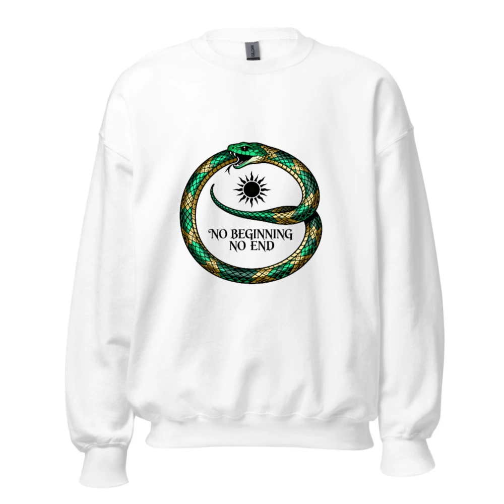 Unisex Crew Neck Sweatshirt - Green & Gold Ouroboros Snake, 'No Beginning No End' Design