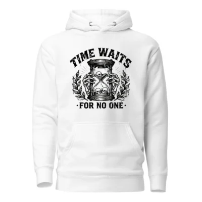 Unisex Premium Pullover Hoodie - Time Waits For No One Hourglass Skull Design