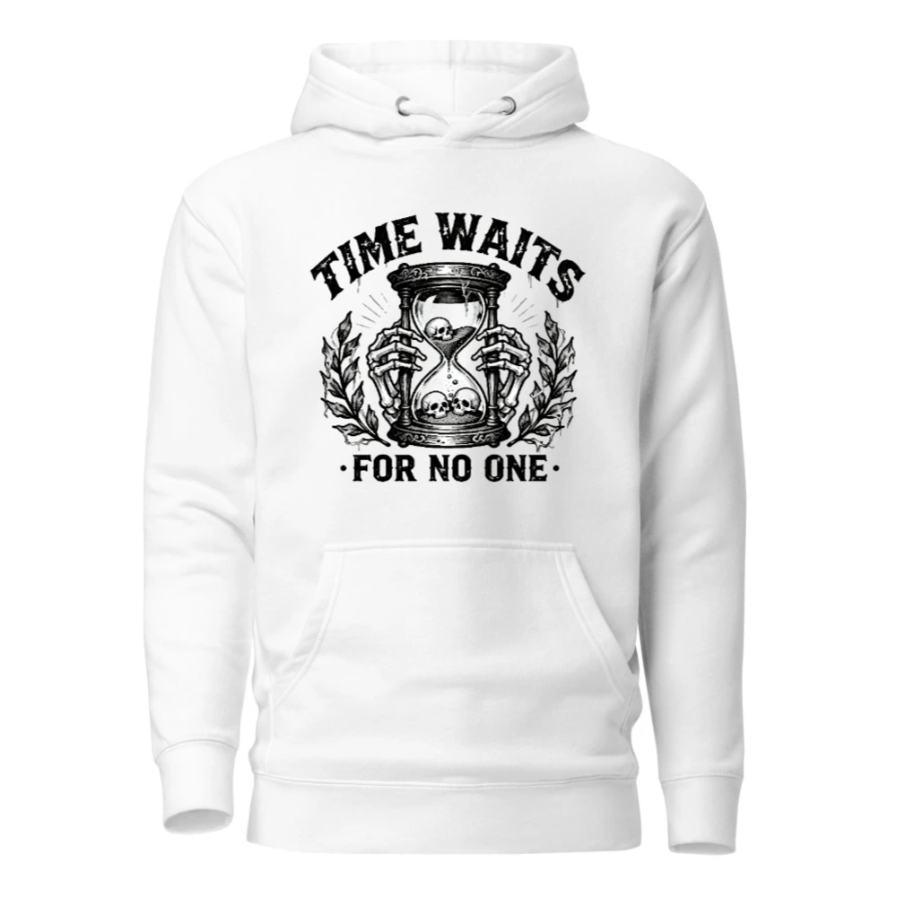 Unisex Premium Pullover Hoodie - Time Waits For No One Hourglass Skull Design