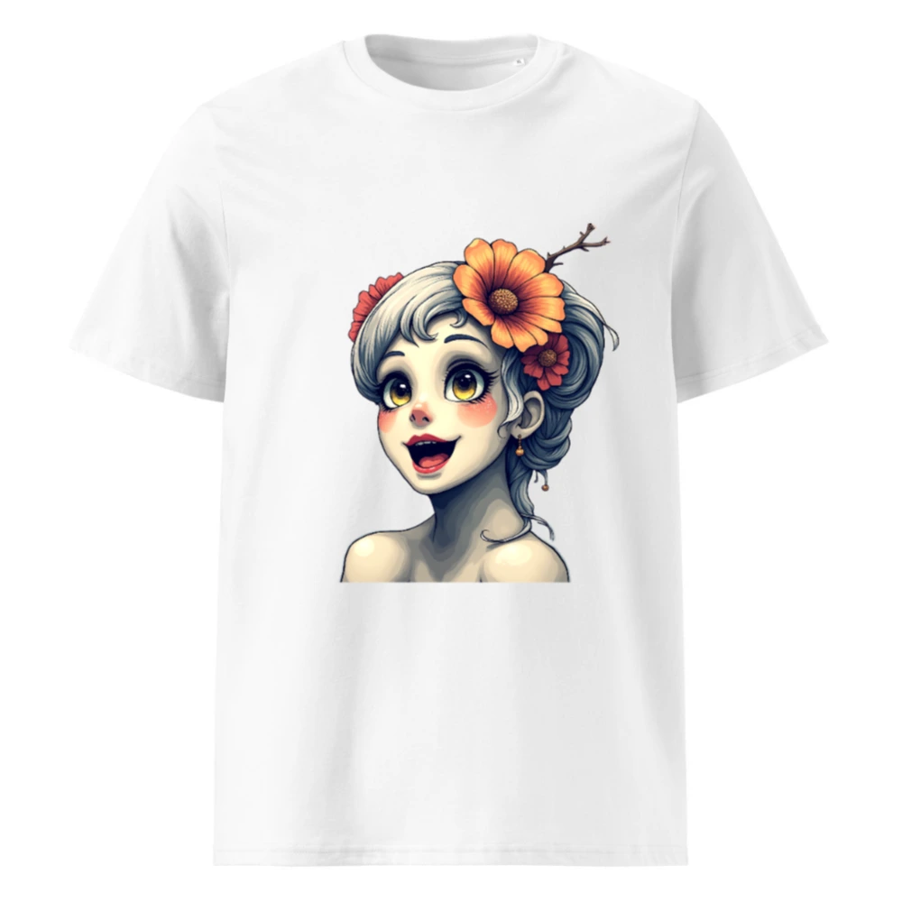 Unisex Organic Cotton T-Shirt with Floral Girl Art Design