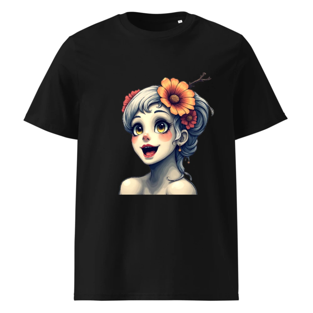 Unisex Organic Cotton T-Shirt with Floral Girl Art Design