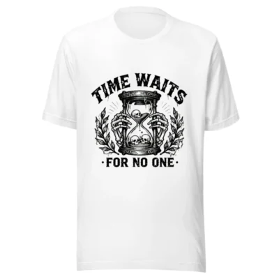 Time Waits for No One Unisex T-Shirt | Hourglass Skull Design
