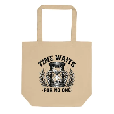 Eco Oyster Tote Bag | Time Waits For No One Hourglass Design