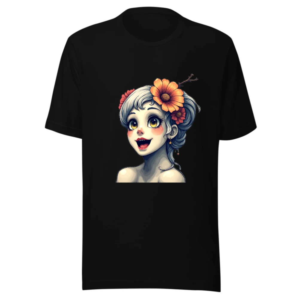 Unisex Staple T-Shirt with Floral Girl Illustration - Comfortable Cotton Tee