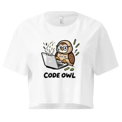 Code Owl Women's Crop Top - Cute Coding Owl Graphic Tee, Byte Me Design