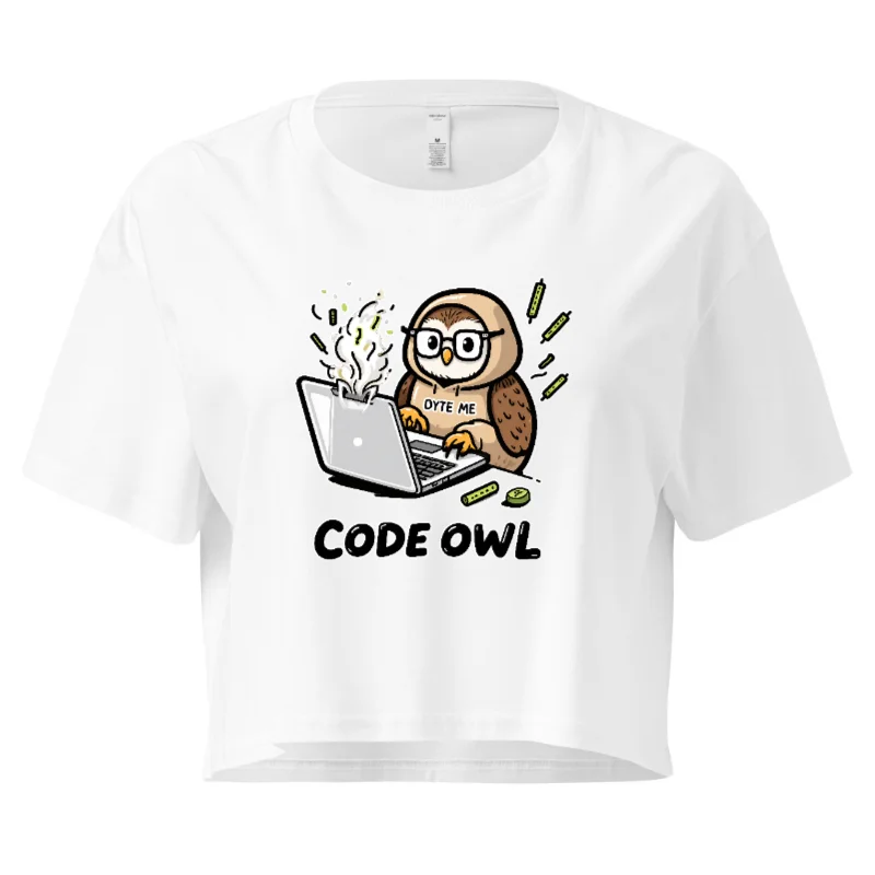 Code Owl Women's Crop Top - Cute Coding Owl Graphic Tee, Byte Me Design