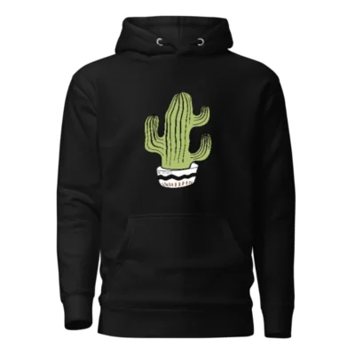Unisex Premium Cactus Pullover Hoodie - Soft Black Sweatshirt with Plant Design
