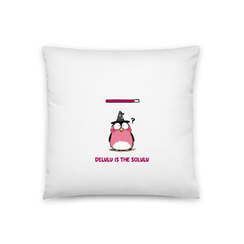 Delulu is the Solulu - Pink Wizard Owl Pillow 18"x18" | Cute Cartoon Decorative Cushion