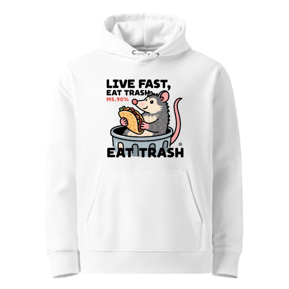 Unisex Eco Hoodie - Live Fast, Eat Trash Opossum Taco Design