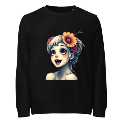 Unisex Organic Sweatshirt with Floral Girl Art - Eco-Friendly & Comfortable
