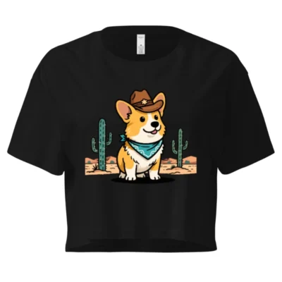 Cowboy Corgi Women's Crop Top - Western Desert Design, Short Sleeve
