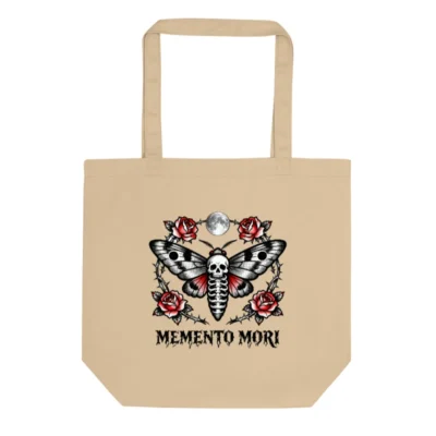 Eco Oyster Tote Bag | Memento Mori Moth & Roses Design