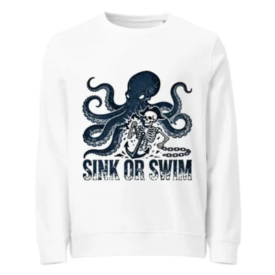 Unisex Organic Sweatshirt | Octopus & Skeleton Anchor Design - Sink or Swim
