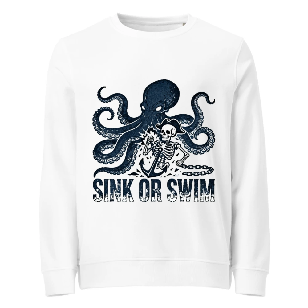 Unisex Organic Sweatshirt | Octopus & Skeleton Anchor Design - Sink or Swim
