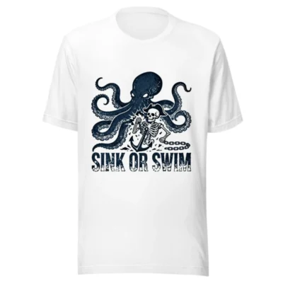 Unisex Staple T-Shirt: Octopus & Skeleton 'Sink or Swim' Nautical Tee