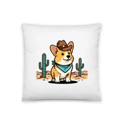 Cowboy Corgi Pillow - 18" x 18" Basic Pillow with Desert Cactus Design