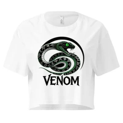 Women's Green Snake Crop Top - Venom Inspired, Short Sleeve, Comfort Fit