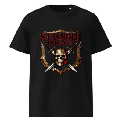 Unisex Organic Cotton T-Shirt - Strength in Death Skull & Swords Graphic