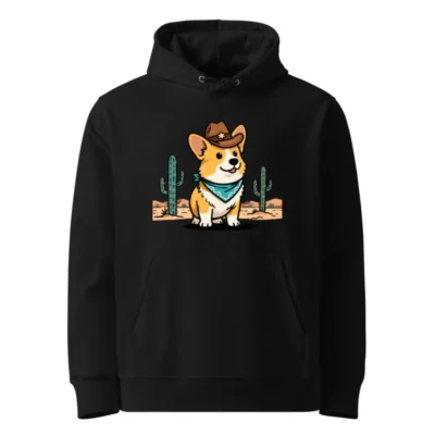 Unisex Eco Hoodie - Corgi Cowboy Cartoon Design, Sustainable Cotton Blend