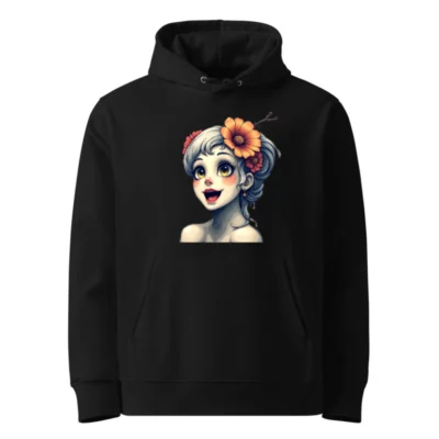 Unisex Eco Hoodie with Floral Girl Art - Sustainable Essential Sweatshirt