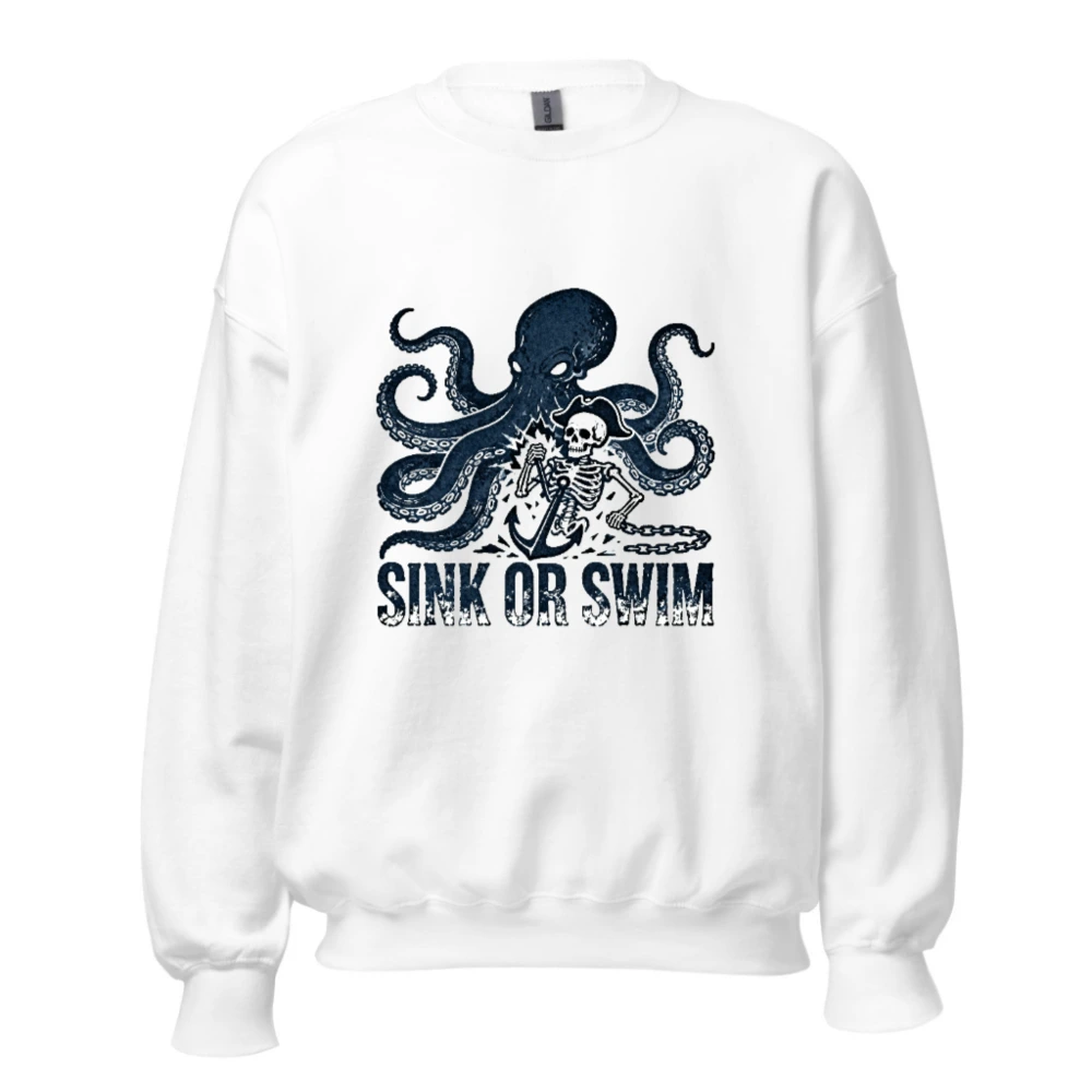 Unisex Crew Neck Sweatshirt - Octopus & Skeleton 'Sink or Swim' Pirate Design