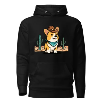 Cowboy Corgi Hoodie - Unisex Premium Pullover Hoodie with Desert Design