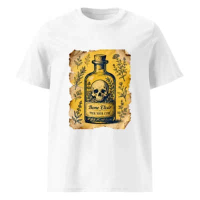 Bone Elixir T-Shirt - Unisex Organic Cotton Tee with Vintage Skull & Herb Art