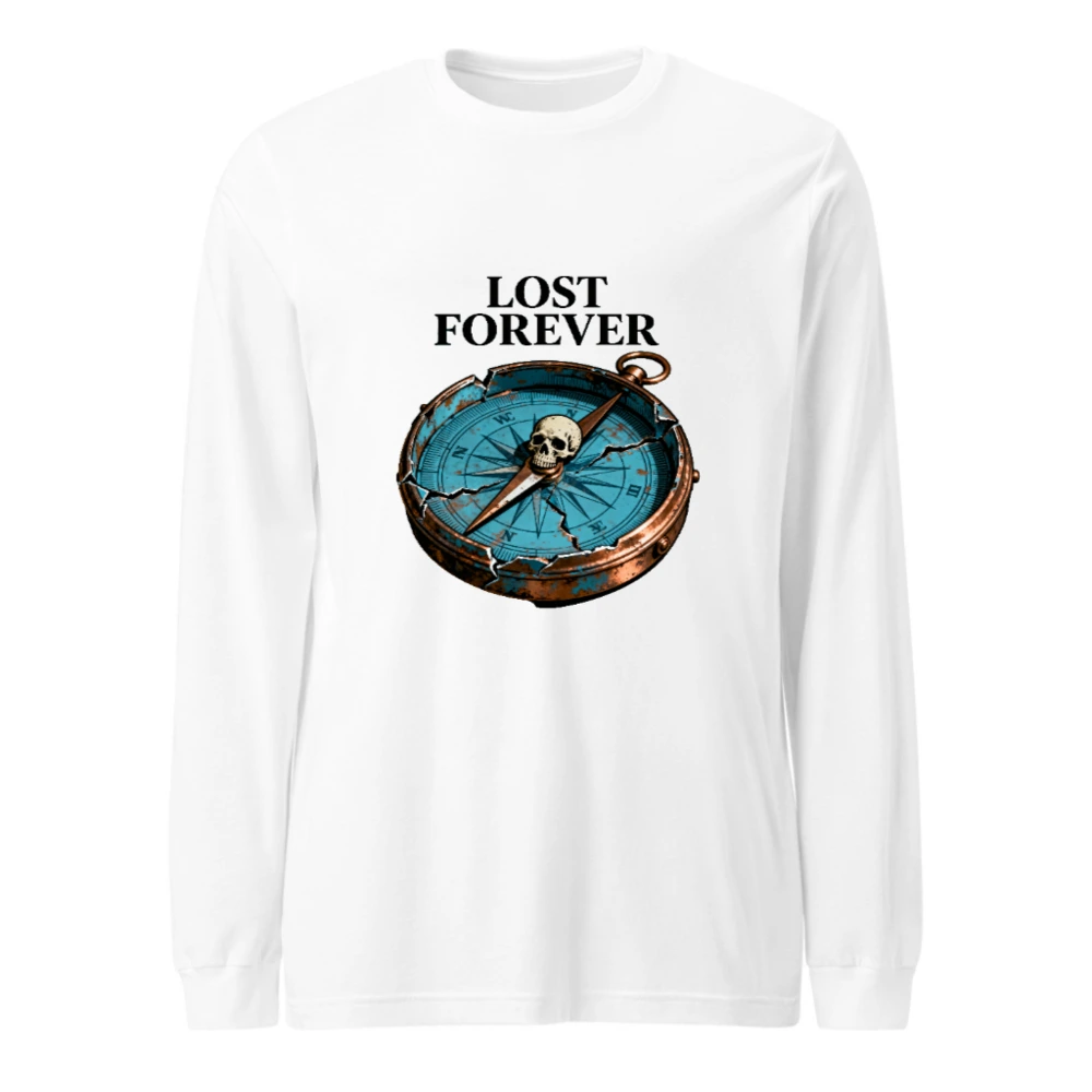 Lost Forever Compass Skull Long Sleeve Tee - Unisex Vintage Style