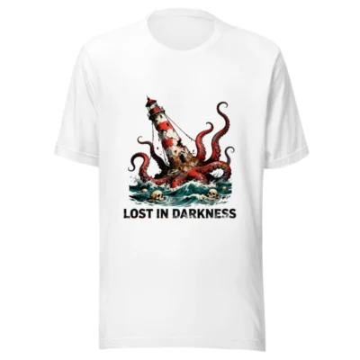 Unisex Staple T-Shirt: Octopus Attacks Lighthouse - Lost in Darkness