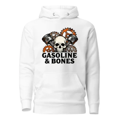Gasoline & Bones Hoodie - Unisex Premium Pullover with Skull & Engine Gears Design