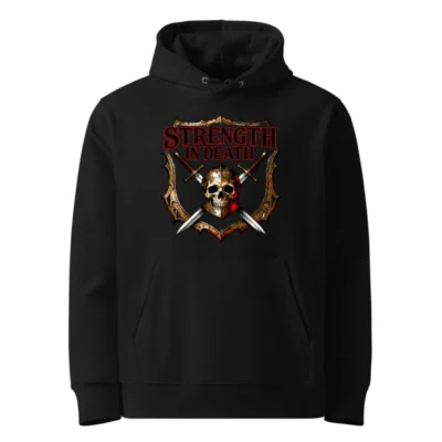 Unisex Eco Hoodie - Strength in Death Skull & Swords Design
