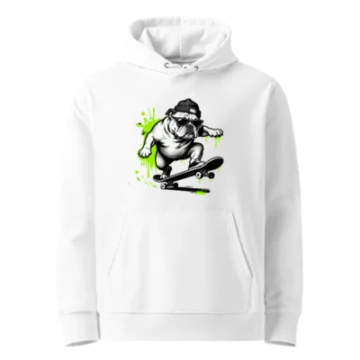 Unisex Eco Hoodie with Bulldog Skateboard Graphic - Sustainable & Stylish