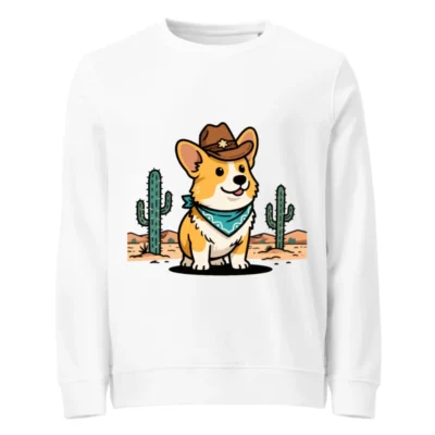 Unisex Organic Cotton Sweatshirt with Cowboy Corgi Desert Design
