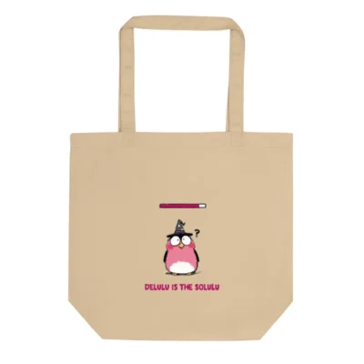 Eco Oyster Tote Bag | Sustainable Cotton Tote with Delulu the Wizard Bird Design