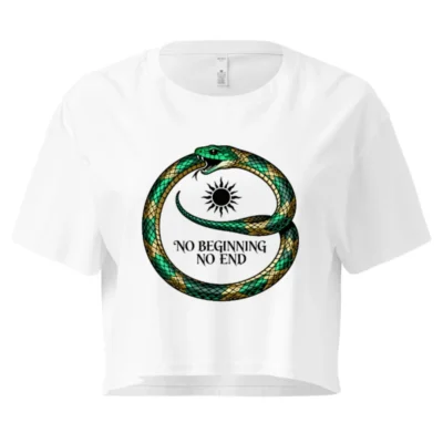 Women's Green & Gold Snake Crop Top - 'No Beginning No End' Ouroboros Design