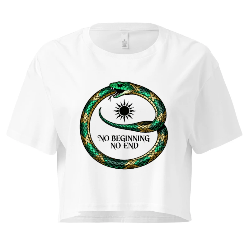 Women's Green & Gold Snake Crop Top - 'No Beginning No End' Ouroboros Design