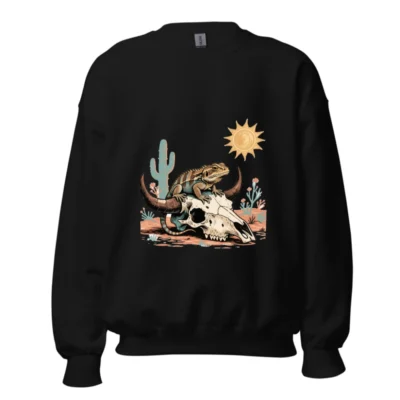 Unisex Crew Neck Sweatshirt with Desert Lizard & Skull Graphic