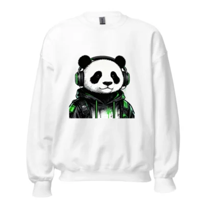 Unisex Panda Gamer Sweatshirt - Green Headphones Hoodie, Crew Neck