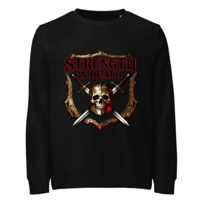 Unisex Organic Sweatshirt - Strength in Death Skull & Swords Design