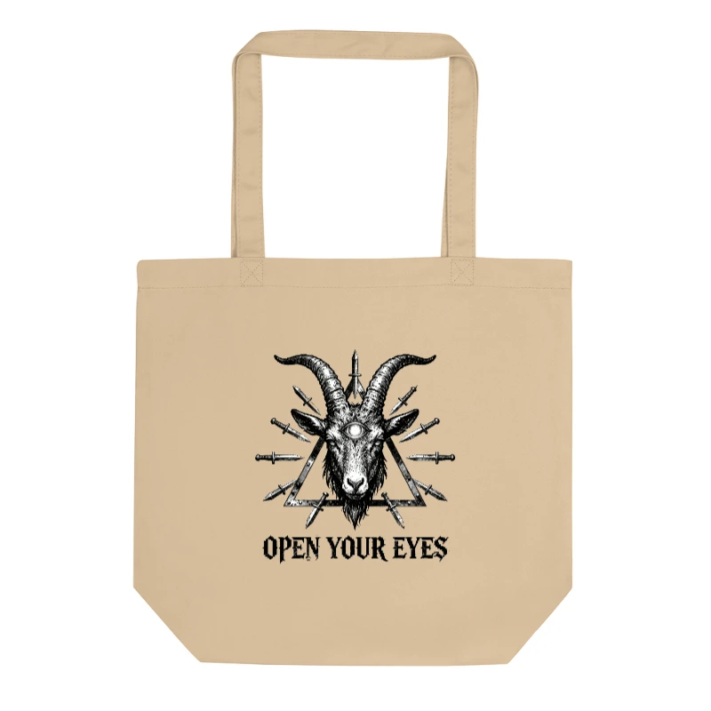 Eco Oyster Tote Bag | Goat Head with Daggers & Third Eye | Open Your Eyes