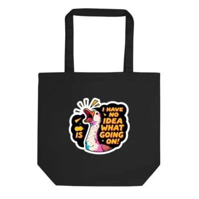 Eco Black Tote Bag | Sustainable Cotton Tote with Funny Duck Design