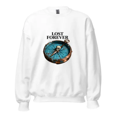 Lost Forever Compass Sweatshirt | Unisex Crew Neck Sweatshirt with Skull & Vintage Compass Design