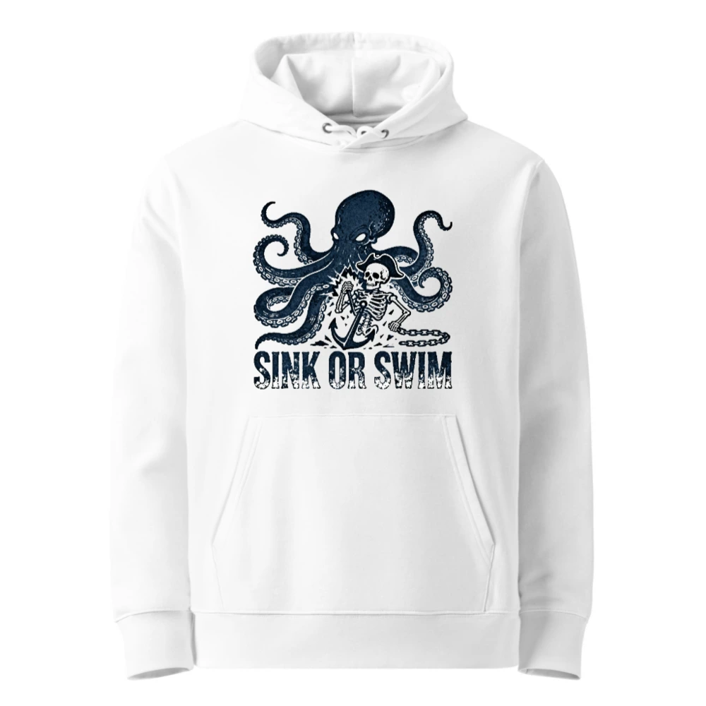 Unisex Eco Hoodie - Octopus & Skeleton 'Sink or Swim' Nautical Design