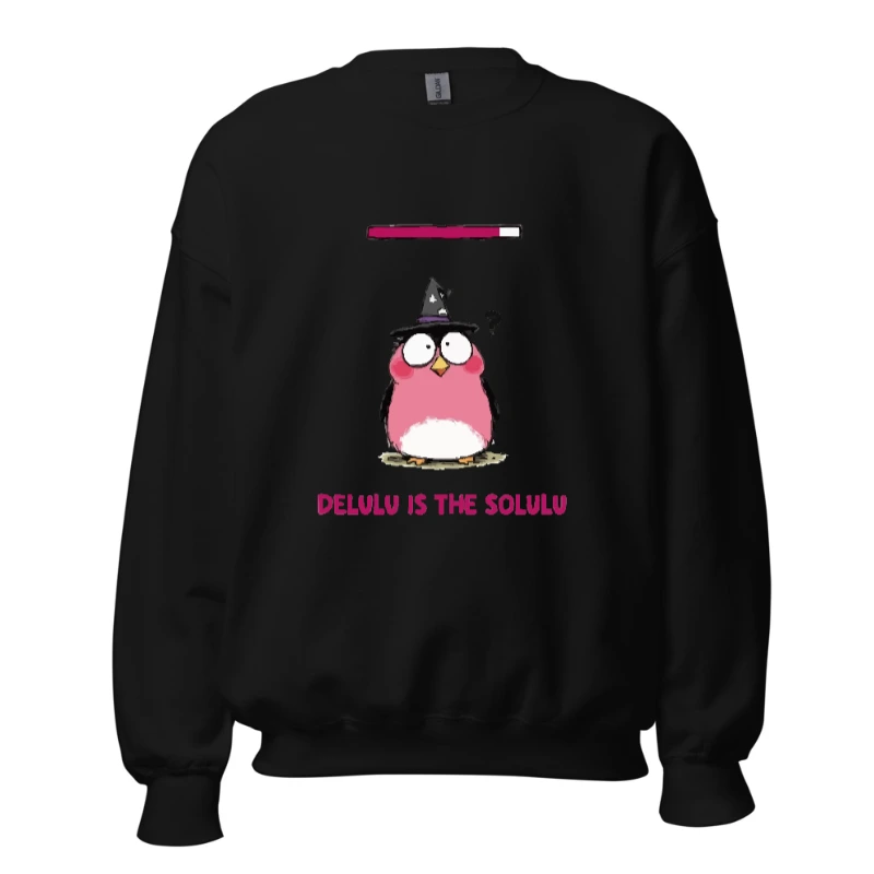 Delulu is the Solulu Unisex Crew Neck Sweatshirt | Pink Owl Witch Design