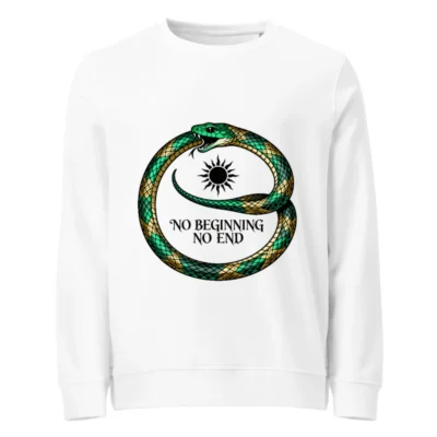 Unisex Organic Sweatshirt with Green & Gold Ouroboros Design - 'No Beginning No End'