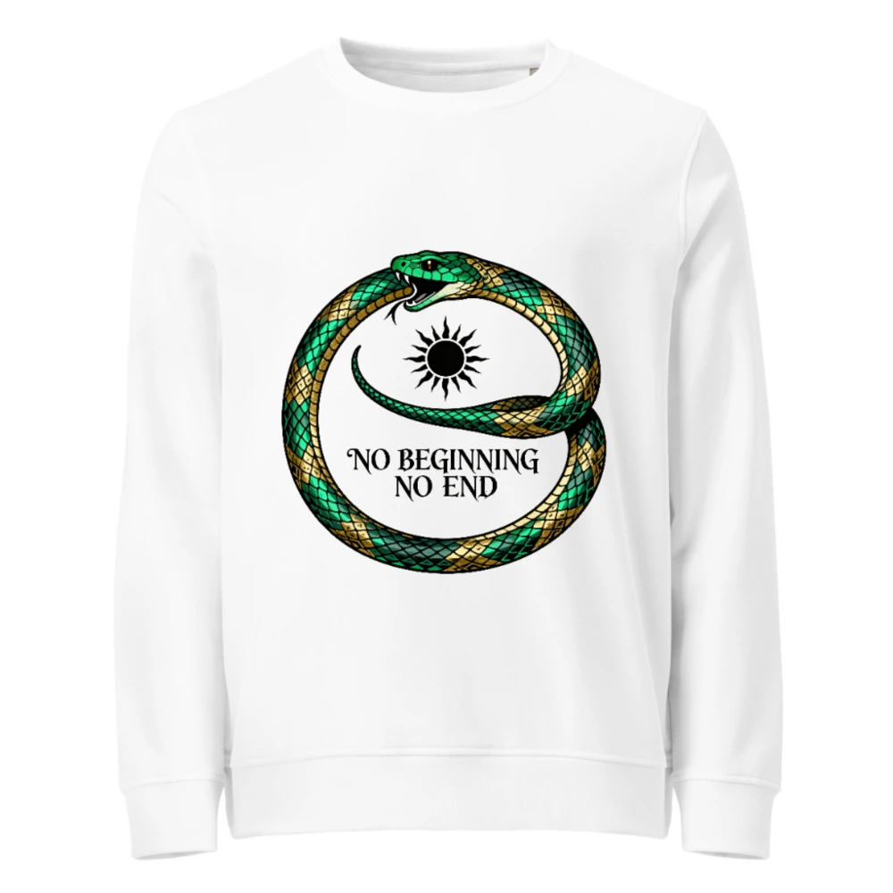 Unisex Organic Sweatshirt with Green & Gold Ouroboros Design - 'No Beginning No End'