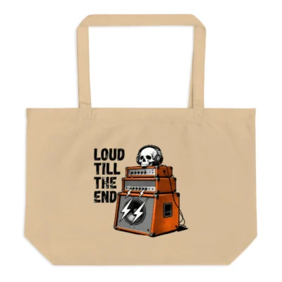 Loud Till The End Organic Tote Bag | Eco-Friendly Large Canvas Tote with Skull & Amp Art