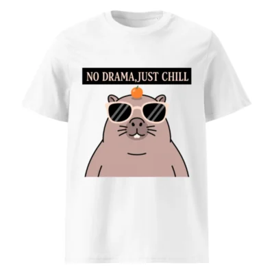 Unisex Organic Cotton T-Shirt - 'No Drama, Just Chill' Capybara Graphic Tee