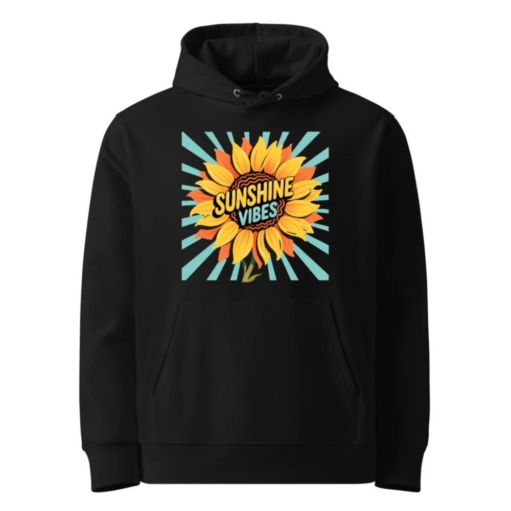 Sunshine Vibes Unisex Eco Hoodie - Black Essential Organic Cotton Hoodie
