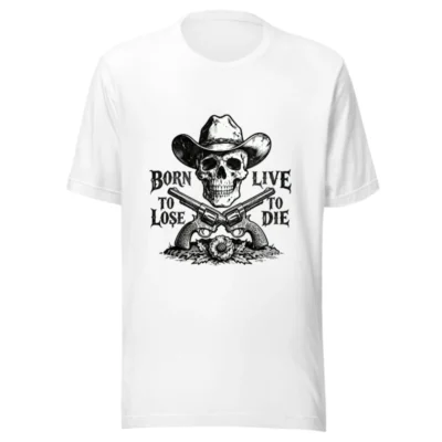 Unisex Staple T-Shirt - Skull Cowboy Hat & Revolvers Vintage Western Design